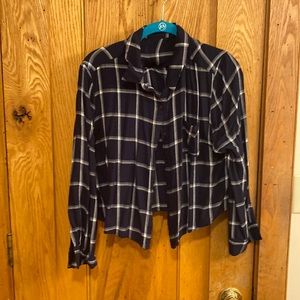 Blue and gold cropped flannel